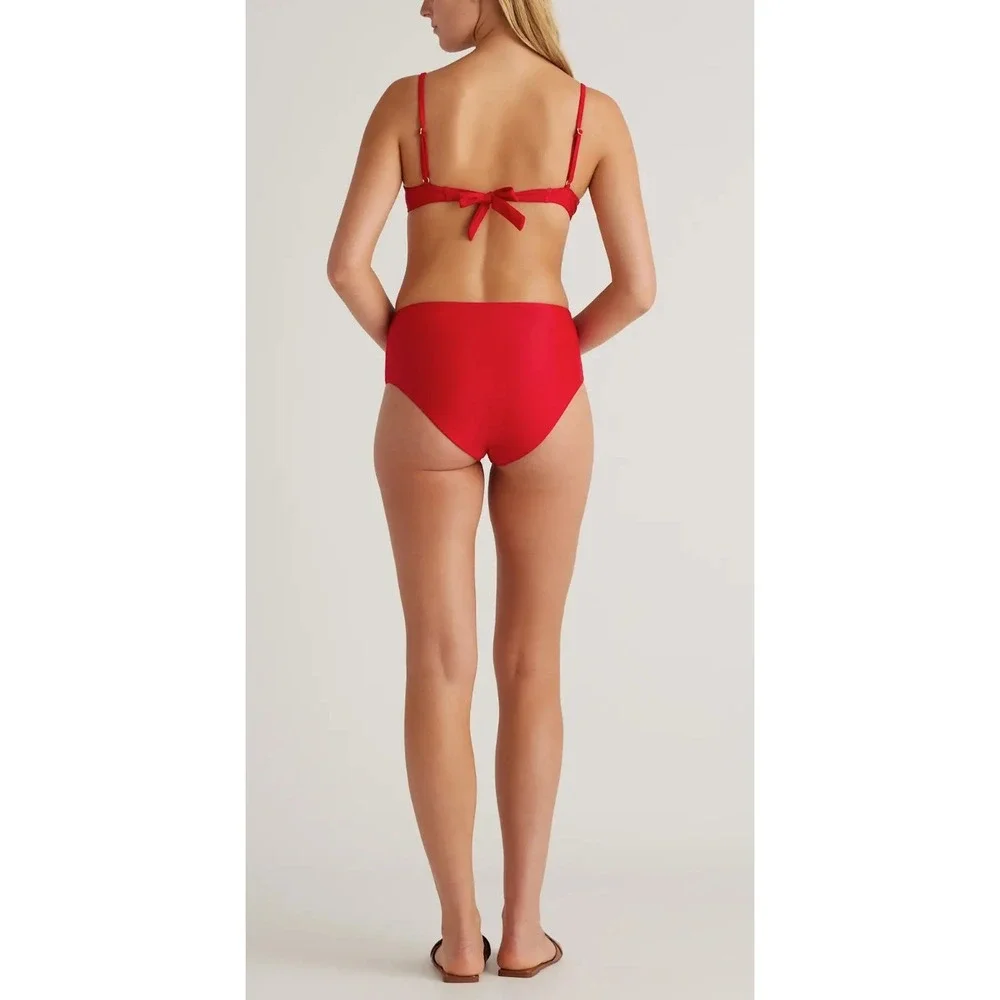 NWT Quince Italian High-Waisted Bikini Bottom Cherry Red, Sz L